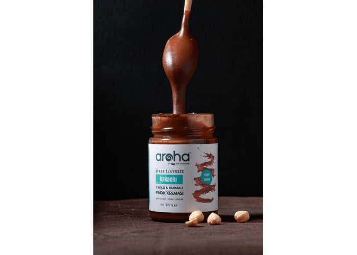 Kakaolu Hurmalı Fındık Kreması (%80 Fındık, Şeker İlavesiz, 320gr) - Aroha