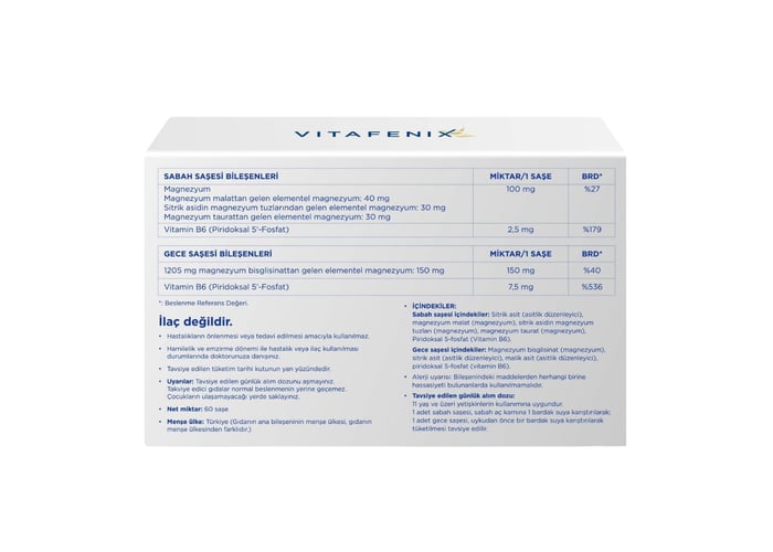 Magna P Magnezyum ve Vitamin B6 İçeren Saşe Takviye Edici Gıda (60 saşe) - Vitafenix