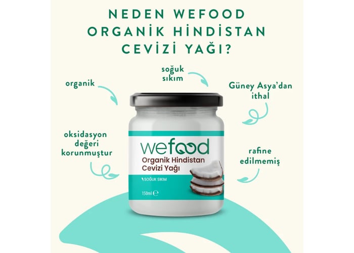 Organik Hindistan Cevizi Yağı (Soğuk Sıkım, 150ml) - Wefood