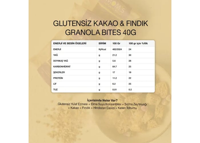 Granola Bites Kakaolu ve Fındıklı (Glutensiz, 40gr) - Mom’s Natural