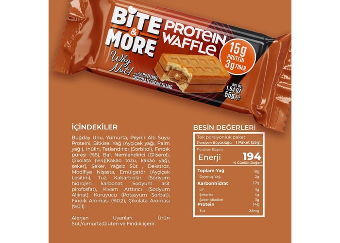 Protein Waffle Fındıklı (55gr) - Bite&more