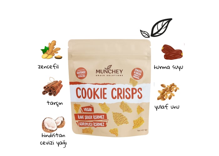 Zencefil ve Tarçınlı Kurabiye Parçaları, Cookie Crisps  (Katkısız, 40gr) - Munchey Food