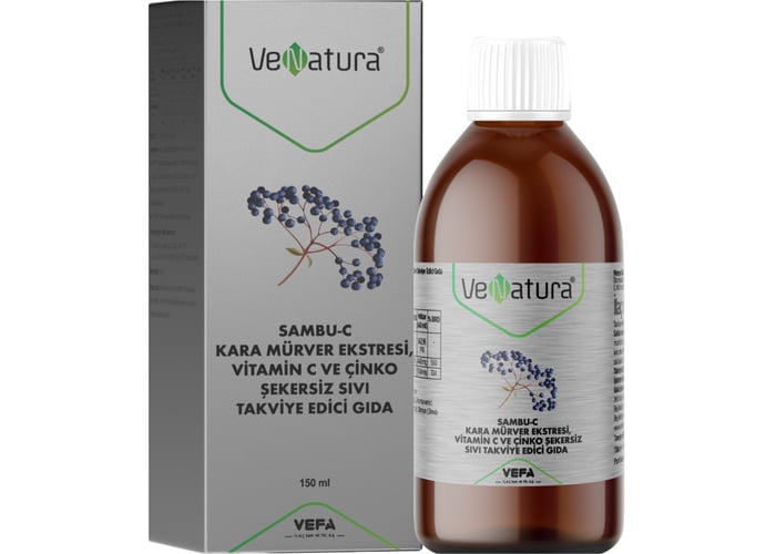 Sambu-C Kara Mürver Ekstresi, Vitamin C ve Çinko Sıvı Takviye Edici Gıda (Şekersiz, 150ml) - Venatura