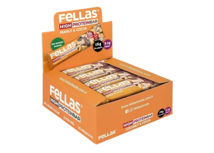 Yer Fıstıklı ve Kakaolu Yüksek Proteinli Bar (12 adet x 45gr) - Fellas