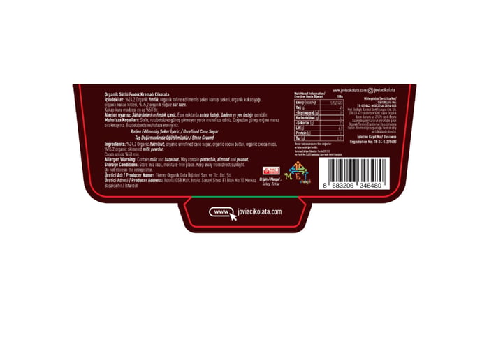 Organik Sütlü Çikolata (Fındık Kremalı, 3 adet x 40gr) - Jovia
