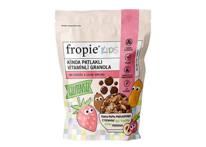 Kinoa Patlaklı, Vitaminli, Yer Fıstığı & Çilekli Granola (240gr) - Fropie