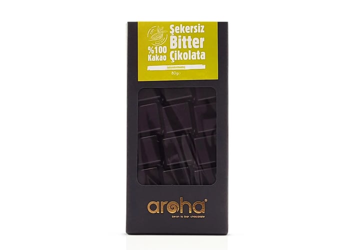 Vegan Çikolata - %100 Bitter %80 Kakao (Şekersiz & Glutensiz, 80gr) - Aroha