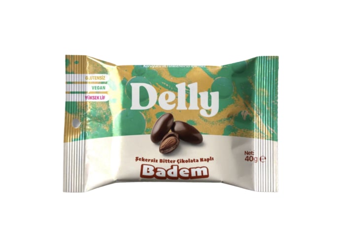 Şekersiz Bitter Çikolata Kaplı Badem (40gr) - Delly