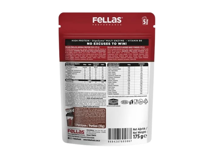 Çikolata Aromalı Whey Protein Tozu (175gr) - Fellas