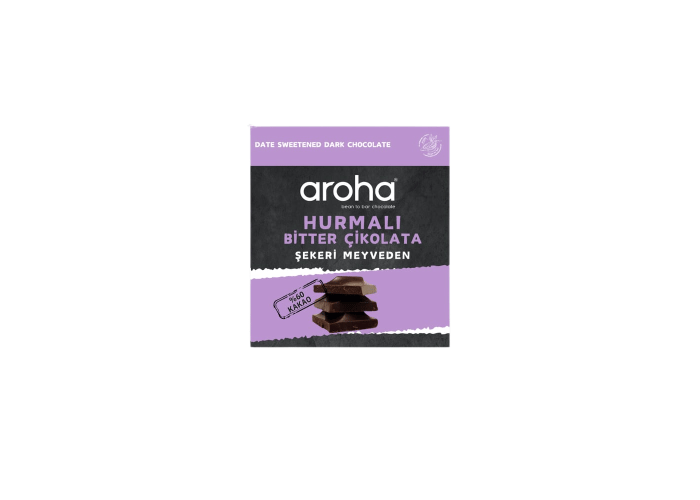 Hurmalı Bitter Çikolata (Şeker İlavesiz, %60 Kakao, 45gr) - Aroha