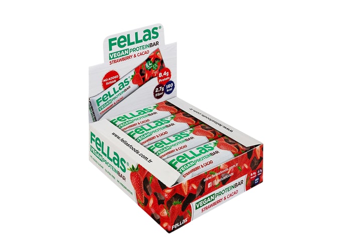 Fellas Çilekli ve Kakaolu Vegan Protein Bar (12 adet x 40gr)