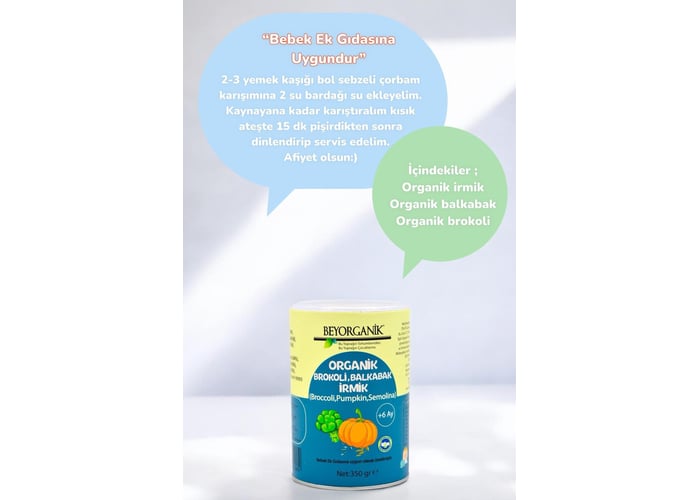 Organik Ek Gıda (Brokoli & Balkabağı & İrmik, 350gr) - Beyorganik