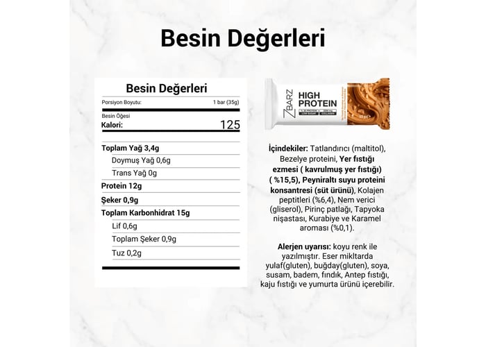 Yer fıstıklı Kurabiye ve Karamel Aromalı Yüksek Proteinli Bar (35gr) - Zbarz