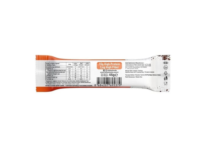 Portakal & Kakaolu Yüksek Protein Bar (45gr) - Fellas