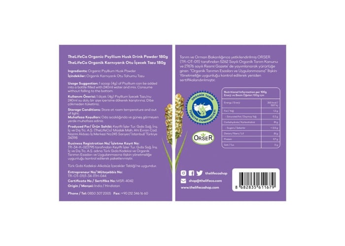 Organik Psyllium İçecek Tozu (180gr) - Thelifeco