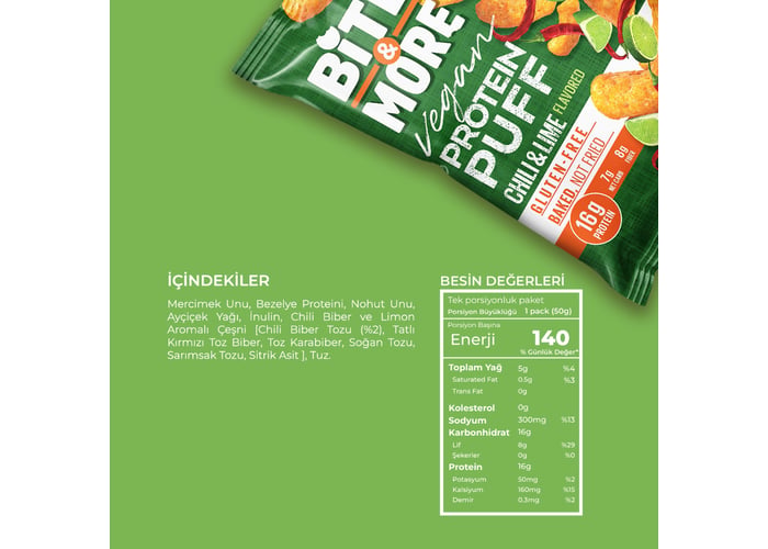 Proteinli Cips Acı Biber Limon (50gr) - Bite&more