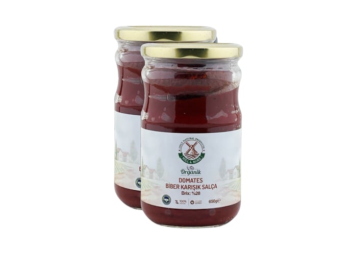 Mill & More Organik Tuzsuz Domates ve Biber Karışık Salça (2 adet, 650gr)