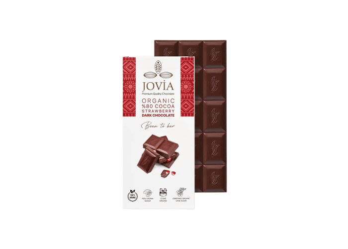 Organik %80 Bitter Çilekli Çikolata (85gr) - Jovia