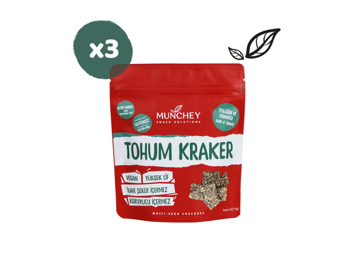 Domates ve Fesleğenli Tohum Kraker (3 adet x 40gr) - Munchey Food