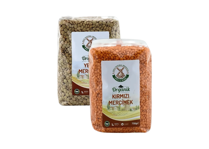 Organik Kırmızı Mercimek (750gr) ve Organik Yeşil Mercimek (750gr) Seti - Mill & More