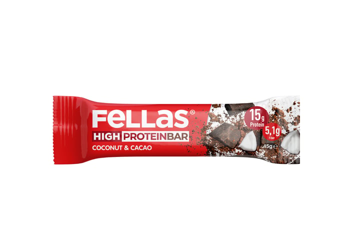Yüksek Protein Bar - Hindistan Cevizli ve Kakaolu (Glutensiz, 45gr) - Fellas