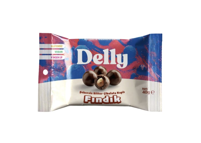 Şekersiz Bitter Çikolata Kaplı Fındık (40gr) - Delly