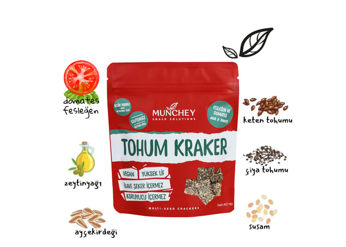 Domates ve Fesleğenli Tohum Kraker (3 adet x 40gr) - Munchey Food