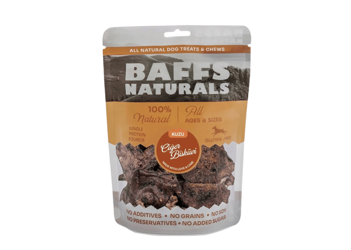 Baffs Naturals Kuzu Ciğer Bisküvi Çiğnemelik Köpek Ödül Maması (100gr)