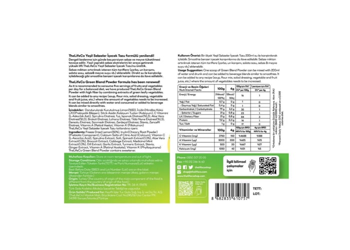 Yeşil Sebzeler İçecek Tozu (120gr) - Thelifeco