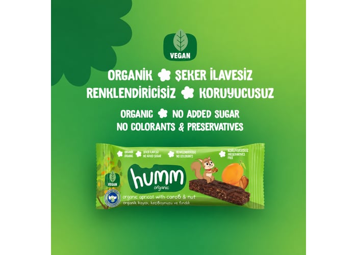 Organik Kayısılı ve Fındıklı Yulaf Bar (Vegan, 27gr) - Humm