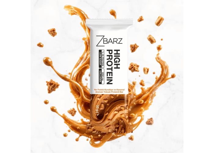 Yer fıstıklı Kurabiye ve Karamel Aromalı Yüksek Proteinli Bar (35gr) - Zbarz