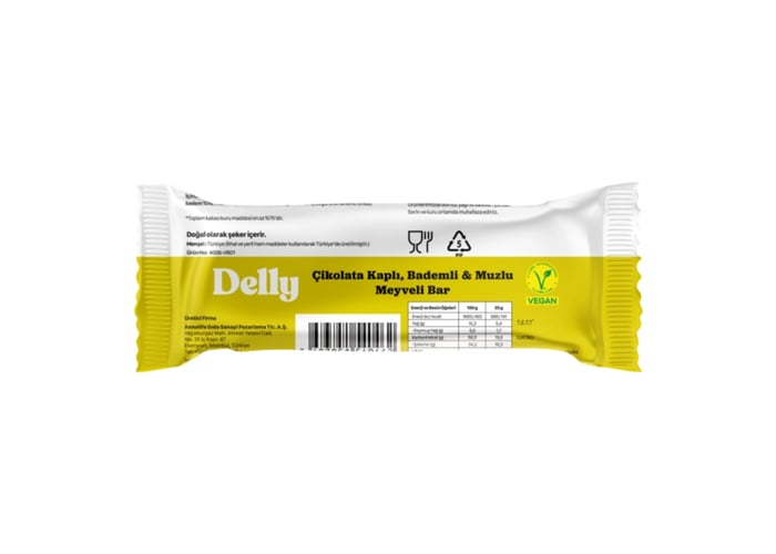 Çikolata Kaplı Bademli & Muzlu Meyveli Bar (12 adet x 35gr) - Delly
