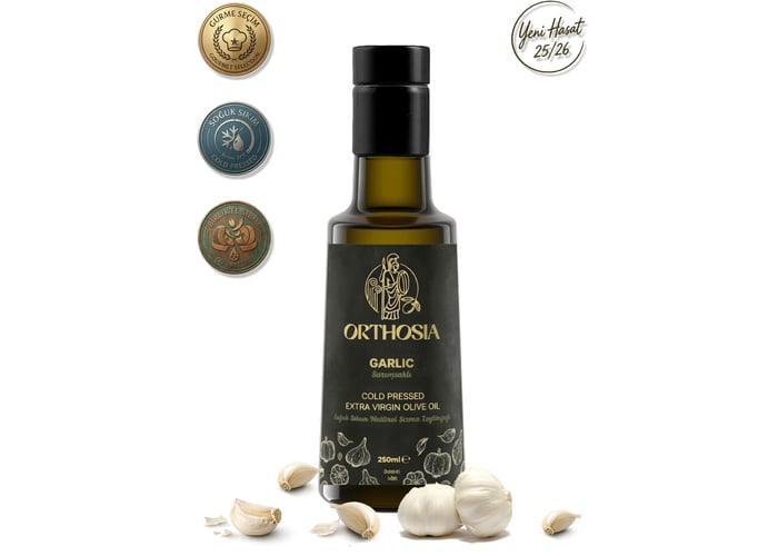 Garlic Sarımsak Çeşnili Soğuk Sıkım Natürel Sızma Zeytinyağı (250ml) - Orthosia