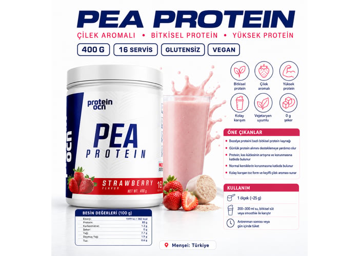 Pea Protein (Çilek Aromalı, 400gr) - Proteinocean