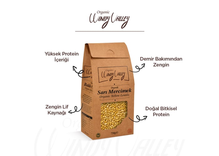 Organik Sarı Mercimek (750gr) - Organic Windy Valley