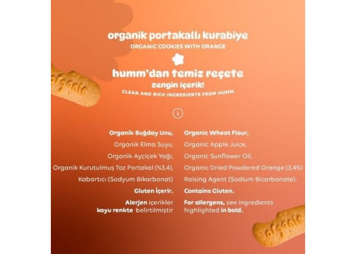 Organik Vegan Portakallı Kurabiye (55gr) - Humm