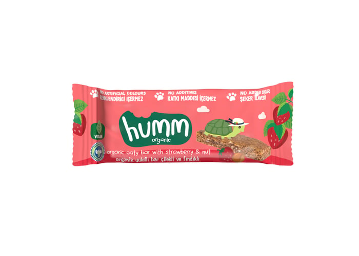 Organik Çilekli ve Fındıklı Yulaf Bar (Vegan, 27gr) - Humm