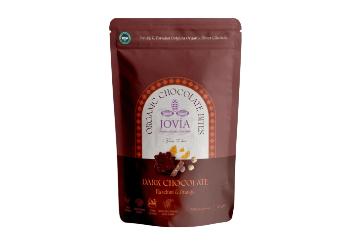 Fındık ve Portakal Dolgulu Organik Bitter Çikolata (85gr) - Jovia