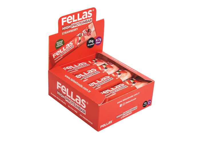 Çilekli Yüksek Protein Bar (12 adet x 45gr) - Fellas