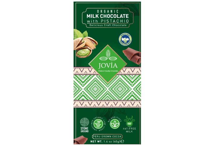 Jovia Organik Sütlü Çikolata (Antep Fıstıklı, 40gr)