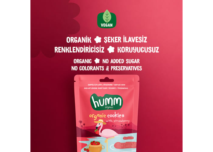Organik Çilekli Kurabiye (Vegan, 55gr) - Humm