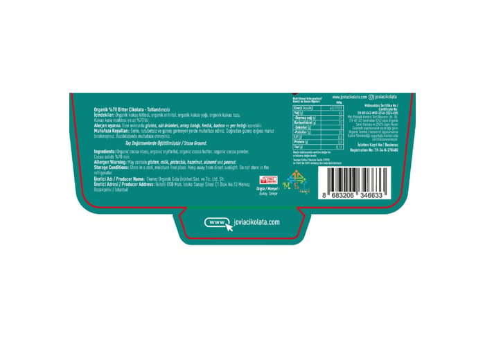 Organik %70 Bitter Çikolata Avantajlı Paket (Şekersiz, 3 adet x 40gr) - Jovia