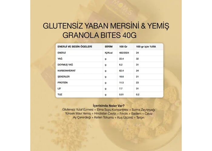 Foods Granola Bites Yaban Mersini & Yemiş (Glutensiz, 40gr) - Mom’s Natural