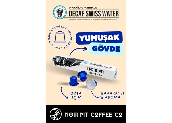 Decaf Swiss Water Kapsül Kahve (Kafeinsiz, Nespresso Uyumlu, 60 adet) - Noir Pit Coffee