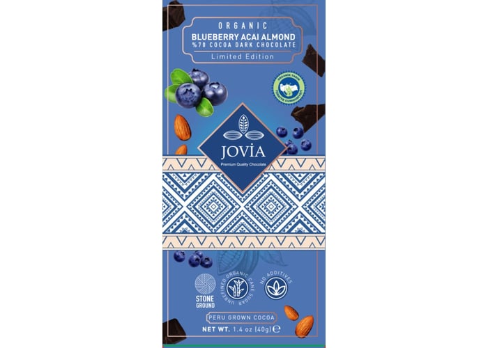 Jovia Organik %70 Bitter Çikolata, Yaban Mersini, Açai ve Bademli (40gr)