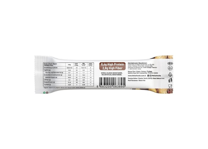 Yer Fıstıklı ve Kakaolu Protein Bar (40gr) - Fellas