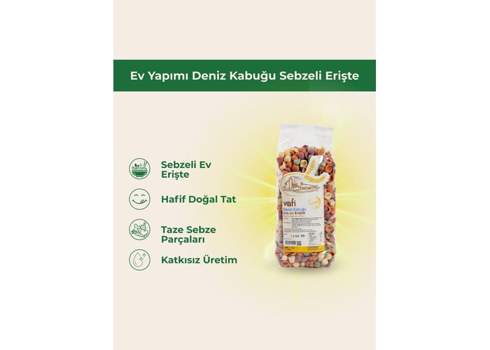 Ev Yapımı Deniz Kabuklu Sebzeli Erişte (500g) - Vafi