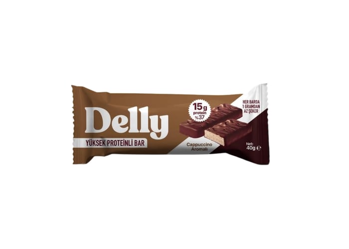 Delly Çikolata Kaplı Cappuccino Aromalı Yüksek Proteinli Bar (40gr)