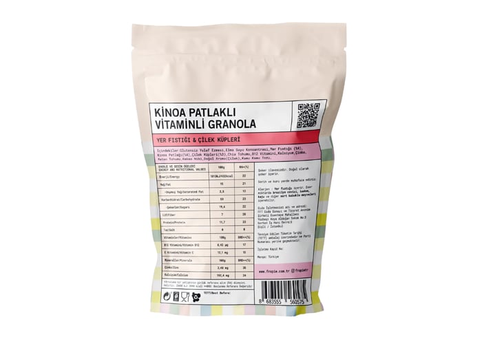Kinoa Patlaklı, Vitaminli, Yer Fıstığı & Çilekli Granola (240gr) - Fropie