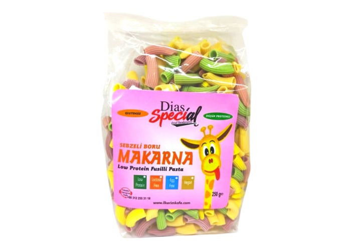 Düşük Proteinli Sebzeli Boru Makarna (250gr) - Dias Special